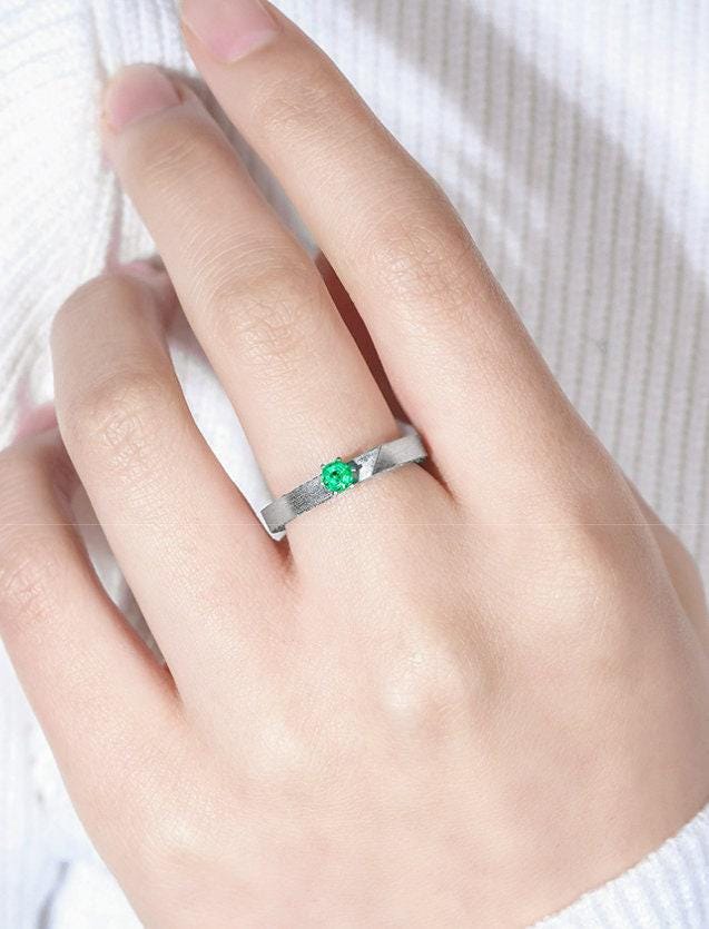 Hexagon Cut Emerald & Tsavorite Ring in Matte Finish Platinum 950