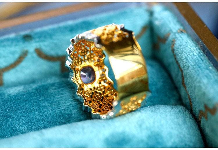 Pink Sapphire & Diamonds Honeycomb Ring - 18K Two Tone Gold