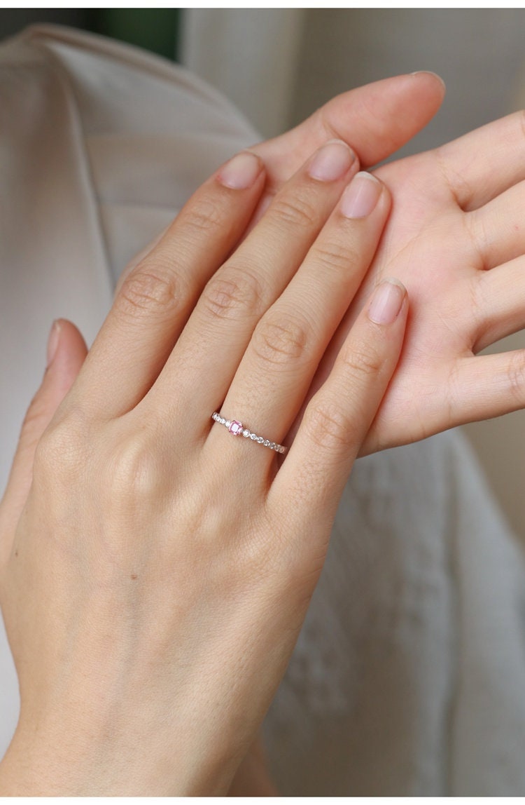 Pink Diamond Cushion Cut Ring - 18K White Gold