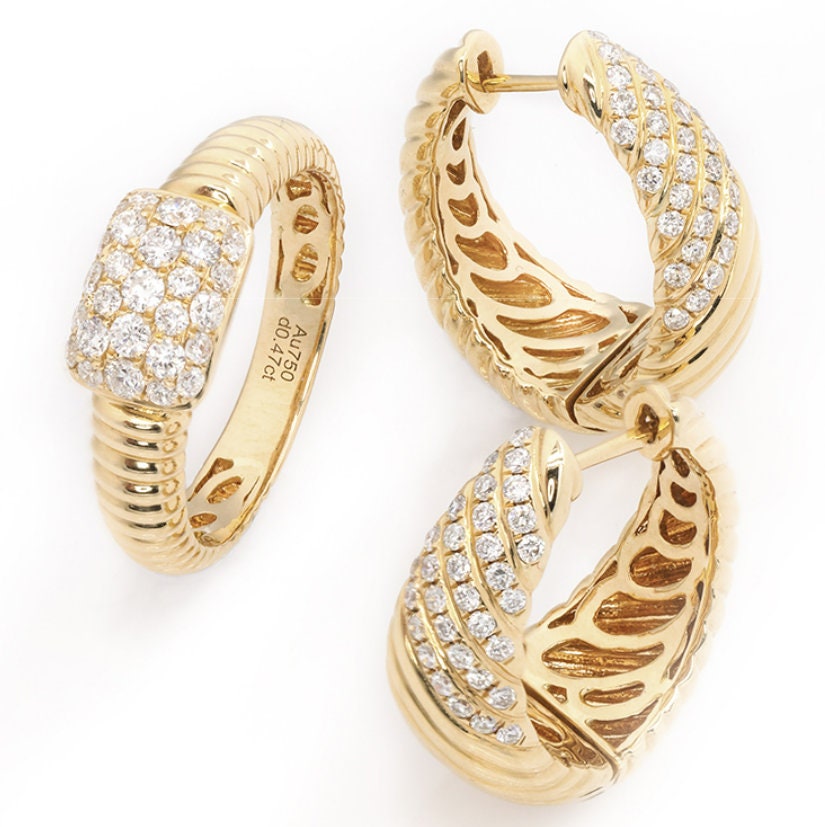 2 Style + Italian Engraved Wing Shape Earrings with Diamond in 18K Gold