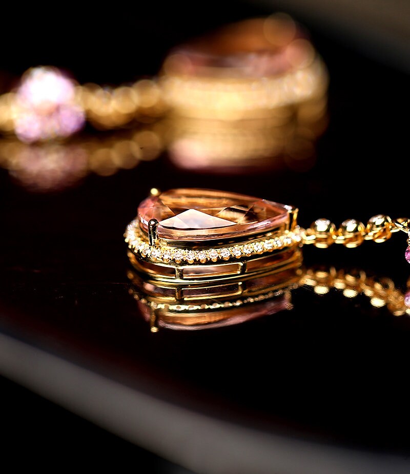Pink Morganite Teardrop Hoop Earrings in 18K Yellow Gold