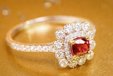 Double Halo Pinkish Spinel 18K Wedding Ring with Diamond