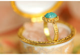 Turquoise Engraved 22K Chunky Gold Vintage Ring