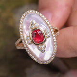 Red Spinel & Mother of Pearl Statement Ring - 18K Yellow Gold
