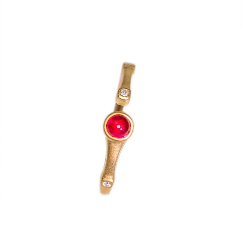 Red Spinel & Diamond Ring Band - 18K Yellow Gold