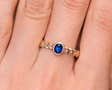 Blue Sapphire Cube Chain 18K Gold Ring