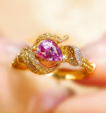 Pink Sapphire Pear-Shaped & Yellow Diamond Ring in 18K Yellow Gold