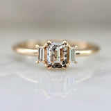 Emerald Cut Salt and Pepper Diamond 18K Gold Engagement Ring