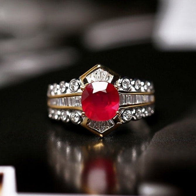 Pigeon Blood Ruby Ballerina Ring in 18K Two Tone Gold
