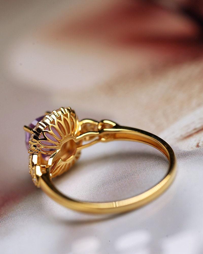 1.17ct Purple Violet Spinel Cushion Ring with Diamond in 18K Gold