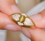 AAA+ Chrysoberyl Cat Eye & Diamond Pave 18K Yellow Gold Ring