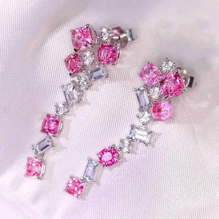 Purple Pink Spinel & White Sapphire Drop 18K Gold Earrings