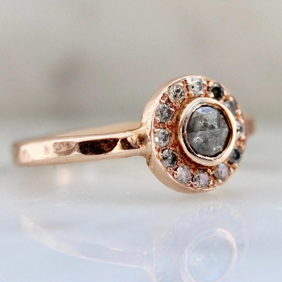 Helius Salt & Pepper Rose Cut Disc Ring - 18K Rose Gold