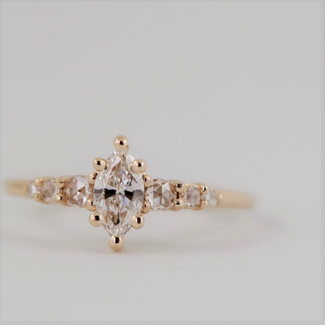 Marquise Cut Diamond Stackable Ring in 18K Yellow Gold