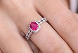 Pinkish Red Spinel Platinum 950 Ring with Eternity Marquise Diamonds