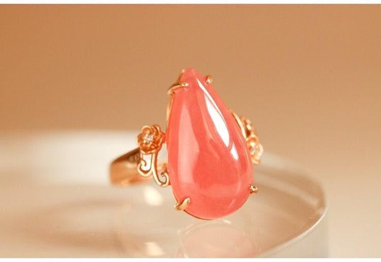 11ct Rhodochrosite Teardrop Cut & Diamond Ring in 18K Gold