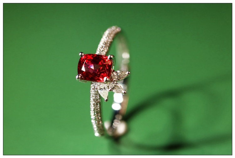 Mansin Red Spinel & Diamond Cluster Ring - 18K White Gold