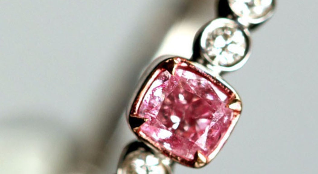 Pink Diamond Cushion Cut Ring - 18K White Gold