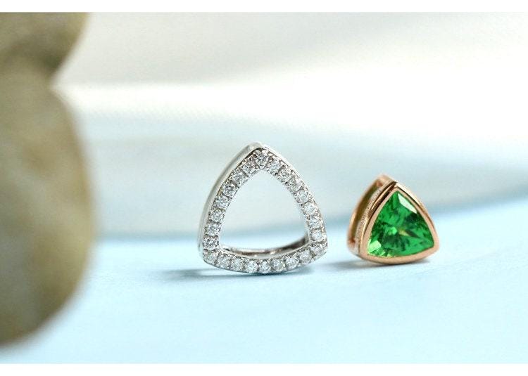 Triangle Tsavorite & Diamond Necklace in 18K White Gold