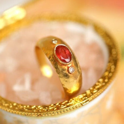 Red Tourmaline Diamond 18K Yellow Gold Statement Ring