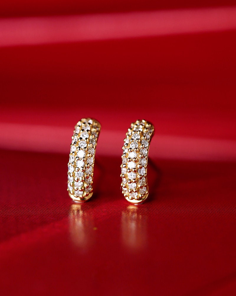 Semicircle Design Diamond Earrings in 18K Yellow Gold