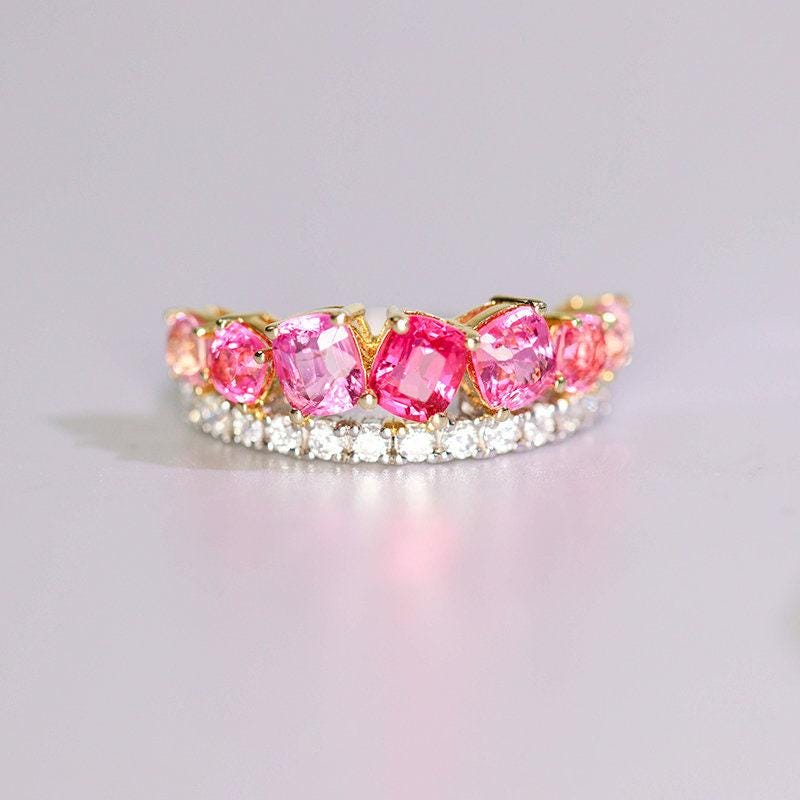 Pink Spinel & Diamond Engagement Ring - 18K Two Tone Gold