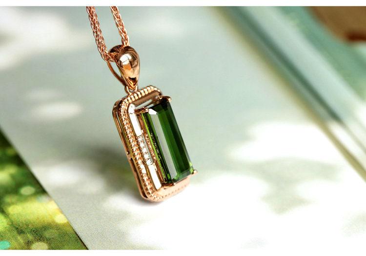 2ct Green Tourmaline & Diamond Pendant in 18K Yellow Gold