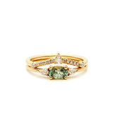Peacock Green Sapphire 18K Wedding Stacking Ring with Diamonds