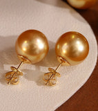 Huge 13mm Deep Gold South Sea Pearl Studs in 18K Yellow Gold