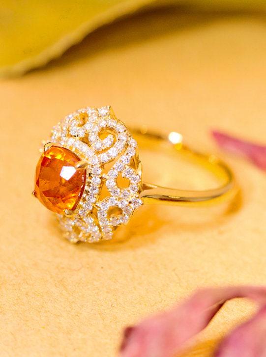 2.13ct Fanta Garnet Diamonds Ring - 18K Yellow Gold