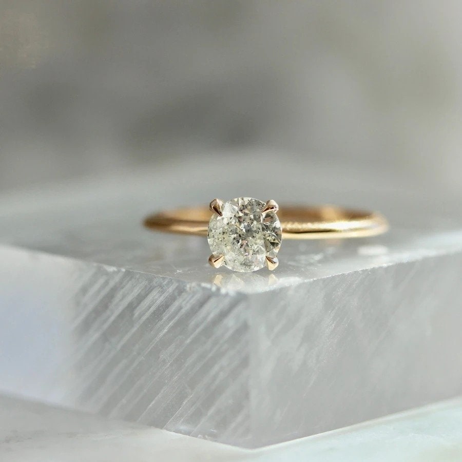 1.15ct Stella Salt & Pepper Round Brilliant Cut 18K Gold Wedding Ring
