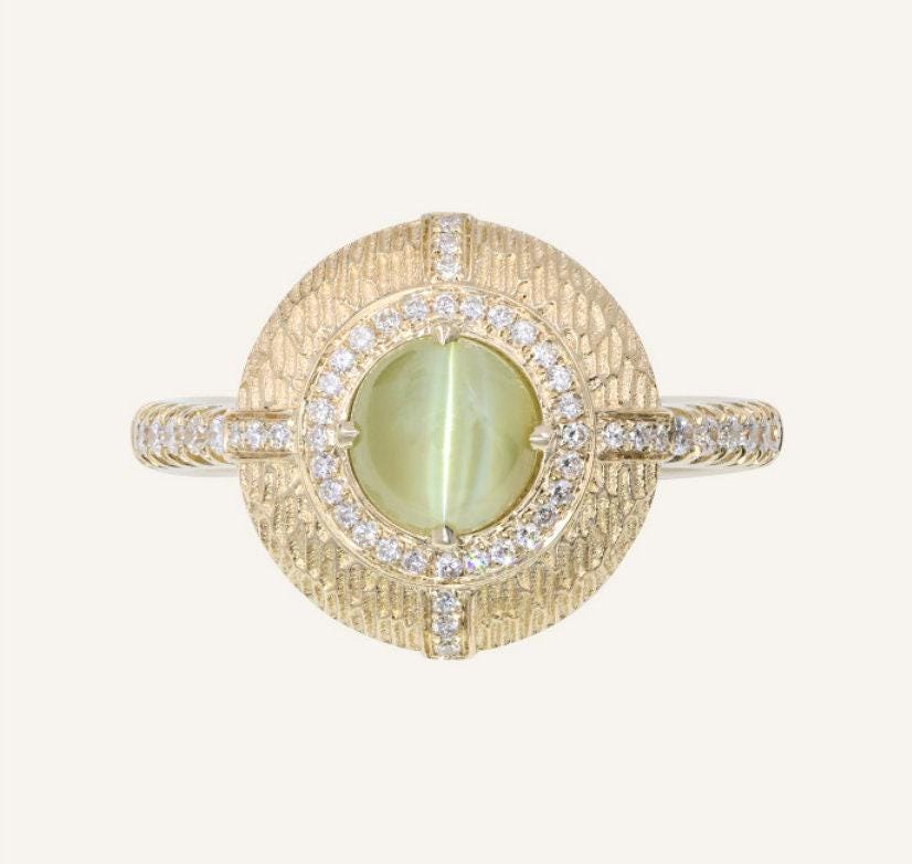 2 Style + Chrysoberyl Cat's Eye 18K Brush Finish Ring