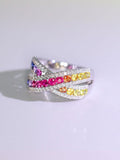Colorful Sapphire Channel Set Band Ring in 18K White Gold