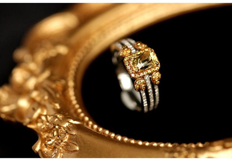 1.35ct Yellow Sapphire Radiant Cut Ring with Channel Diamond in 18K Gold