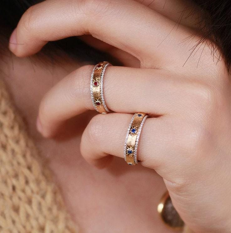 Ruby & Blue Sapphire Ring with Diamonds in 18K Yellow Gold