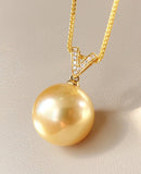 V-Shaped Diamonds Pendant with Hgue South Sea Golden Pearl - 18K Gold