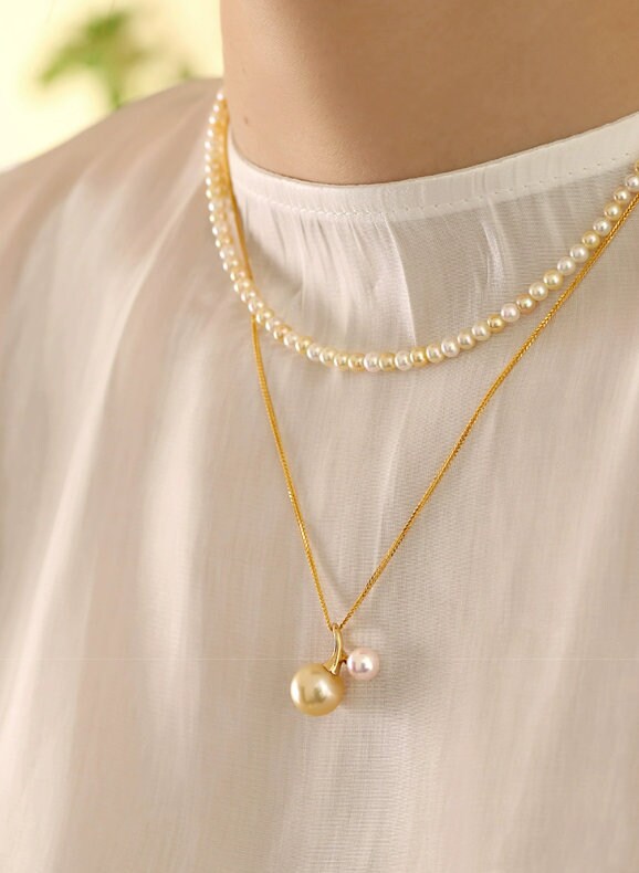 Twig Design South Sea Golden Pearl Necklace in 18K Gold