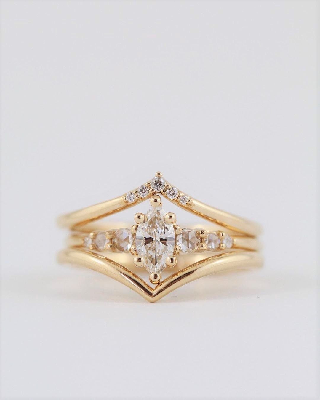 Marquise Cut Diamond Stackable Ring in 18K Yellow Gold