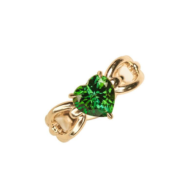 Heart-Shaped Green Tourmaline 18K Gold Ring with Free Form Design