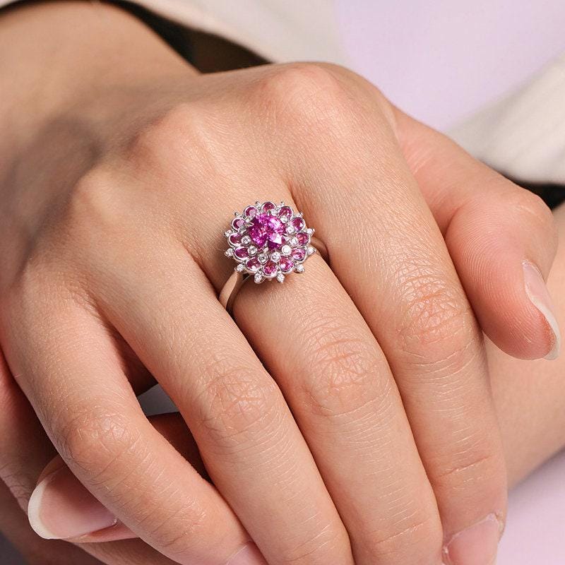 1.51ct Pink Sapphire 18K Gold Statement Ring with Diamonds