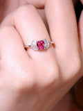 Pinkish Spinel Cushion Ring with Diamond Ring in 18K White Gold