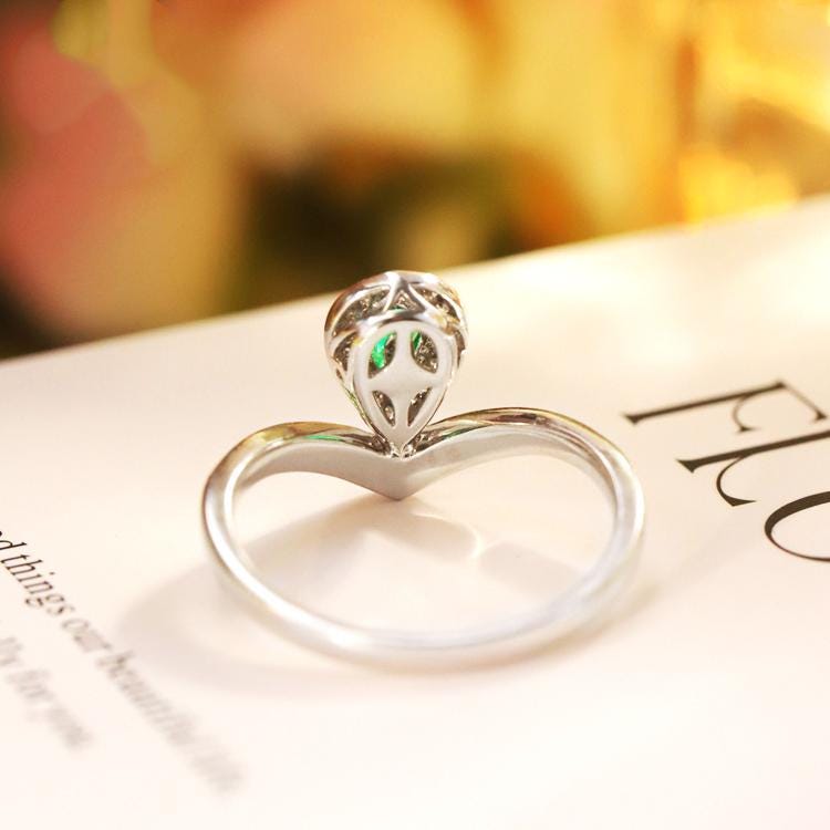 Emerald Teardrop Chevron Stackable Ring in Platinum 950