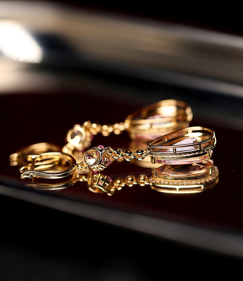 Pink Morganite Teardrop Hoop Earrings in 18K Yellow Gold