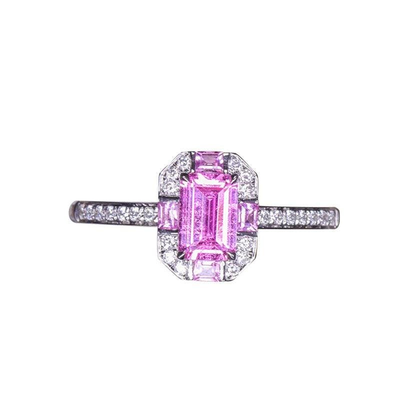 Sparkly Pink Sapphire Art Deco Ring in Platinum 950