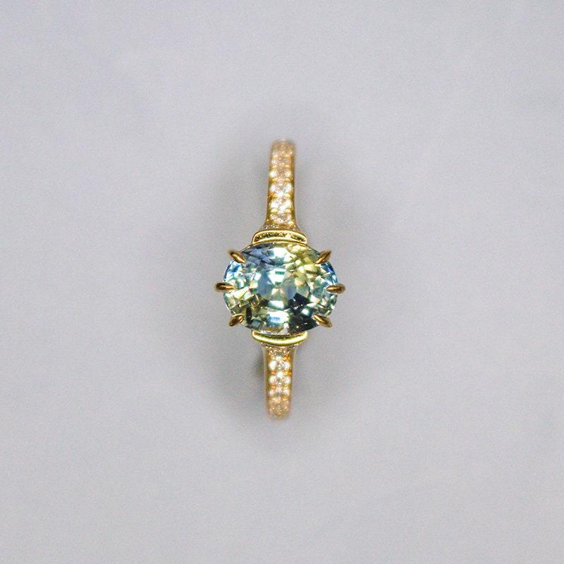 1.93ct Aquamarine Diamond Engagement Ring - 18K Yellow Gold