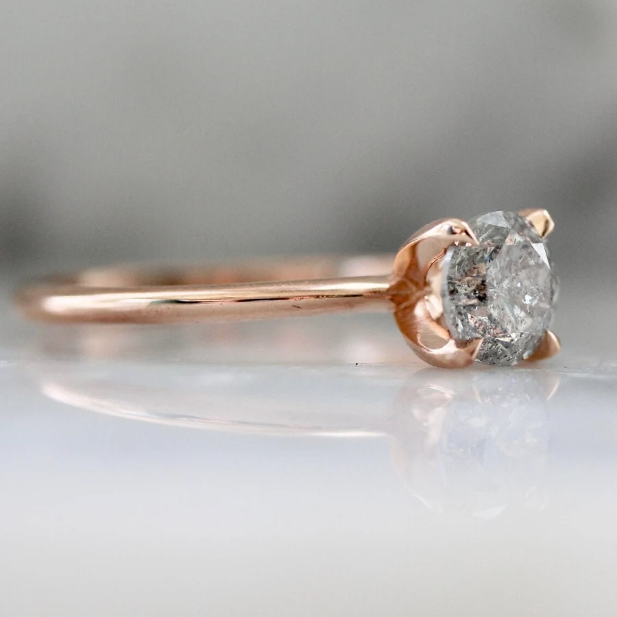 0.89ct Salt & Pepper Diamond Round Brilliant Cut 18K Rose Gold Wedding Ring