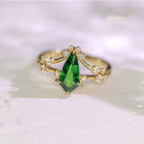 Tsavorite Kite Cut & Diamond Ring in 18K Yellow Gold