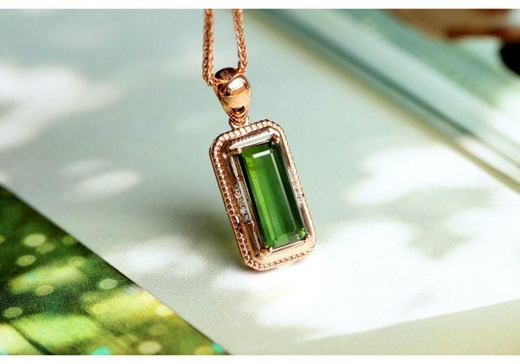 2ct Green Tourmaline & Diamond Pendant in 18K Yellow Gold
