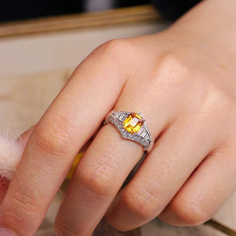 1.55ct Yellow Sapphire Radiant Cut 18K Gold Ring  with Diamonds