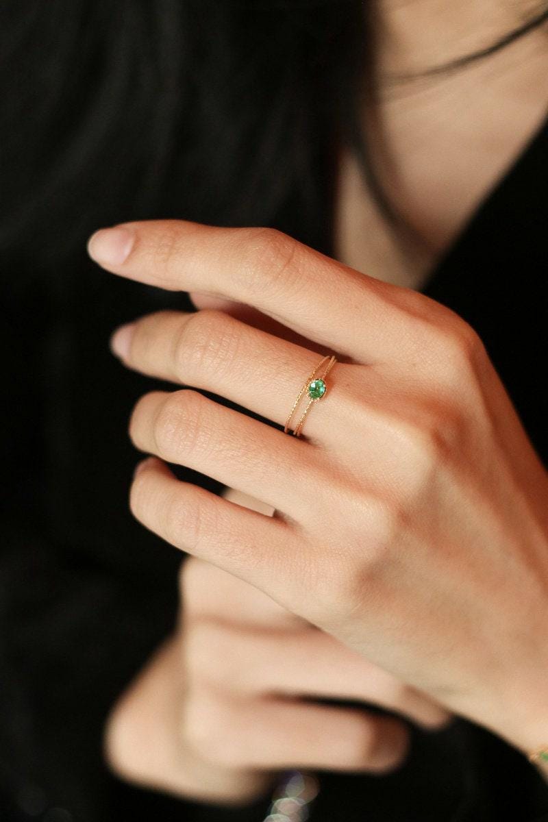Emerald Stackable Ring Band in 18K Yellow Gold